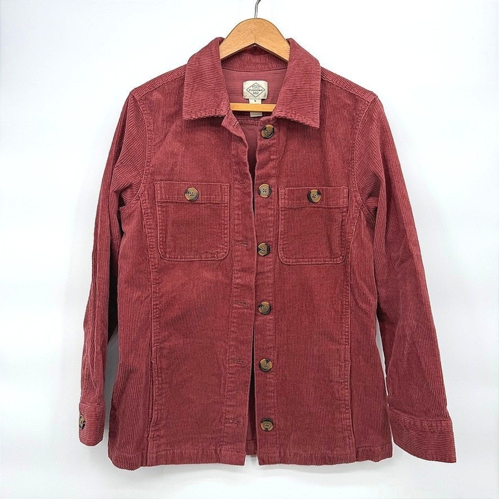 St Johns Bay Corduroy Shacket Button Up Red Casual Jacket Neutral Casual Small